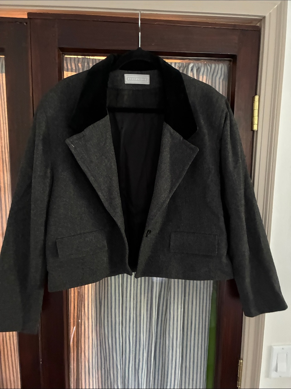 Evan Picone Wool Charcoal Jacket with Black Velvet Collar